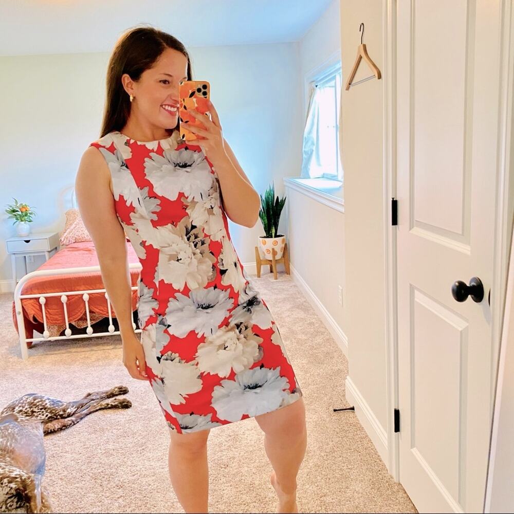 Calvin Klein Red White Vibrant Floral Sheath Scuba Mini Dress 4